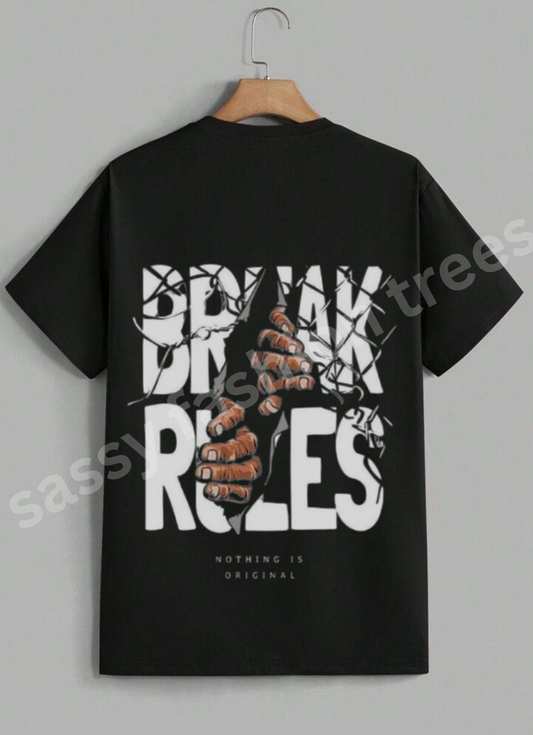 Break Rules Regular Fit Black Printed T-shirt